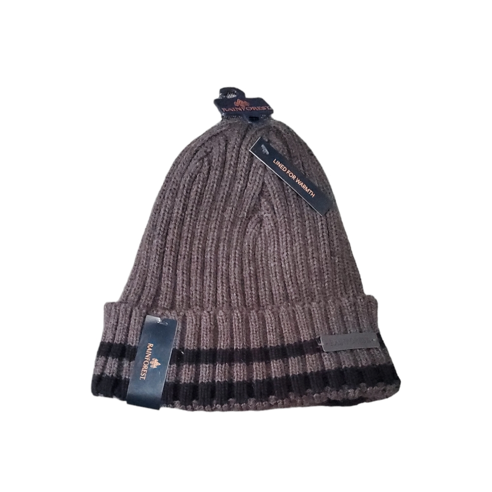 Men's Rainforest Winter Knit Fleece Lined Cuffed Beanie Hat Brown NWT